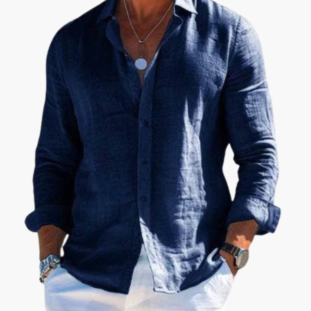 Men's classic collar solid dress shirt long sleeves adjustable cuffs professional formal wear