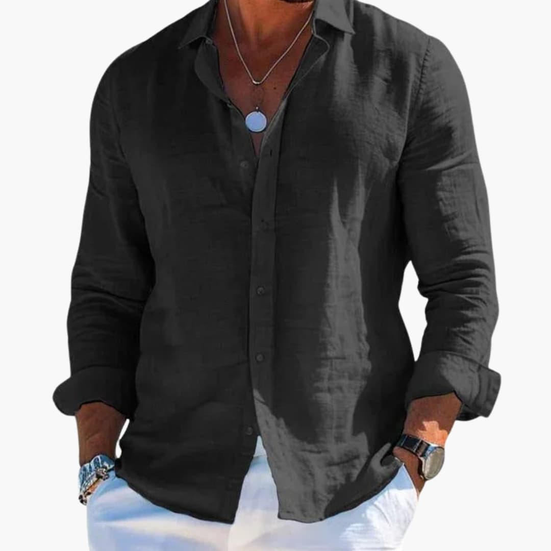 Men's white classic collar dress shirt with long sleeves and adjustable cuffs, tailored fit for professionals