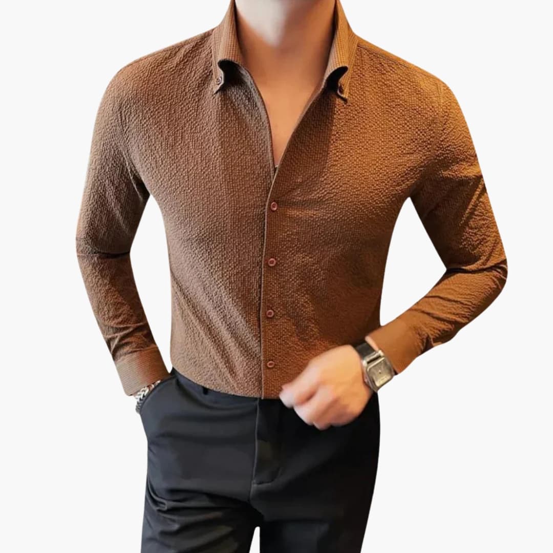 Classic white men's Kent collar dress shirt, long sleeves, buttoned cuffs, formal slim fit