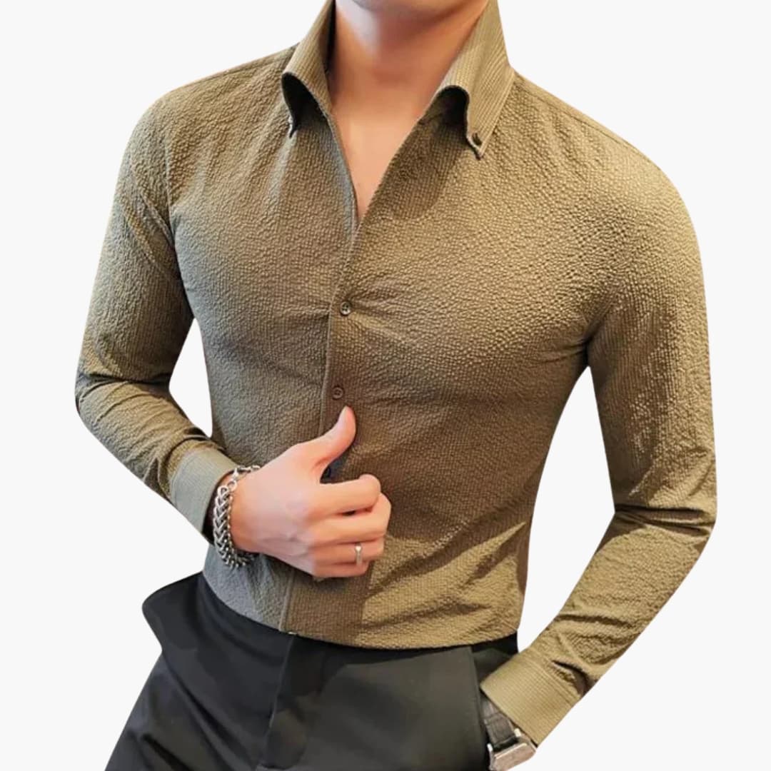 Classic white men's Kent collar dress shirt, long sleeves, buttoned cuffs, easy-care plain woven formal fit