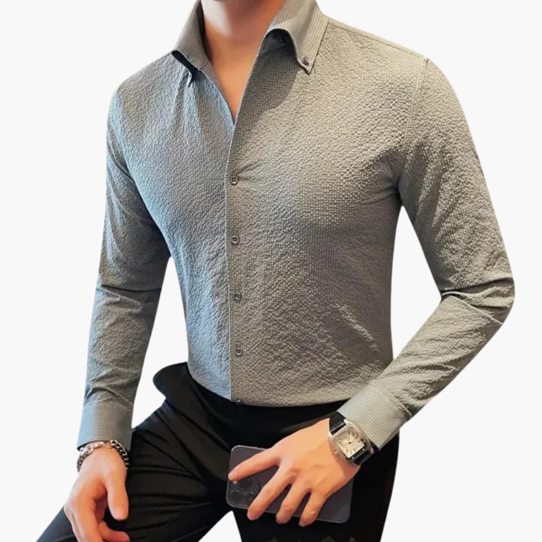 Classic white men's Kent collar dress shirt, long sleeves, buttoned cuffs, slim formal fit