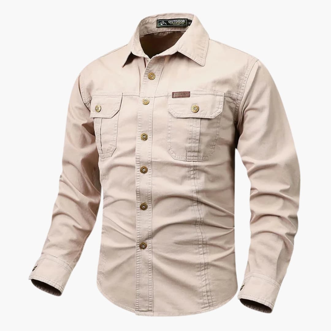 Men's classic collar long sleeve button-up shirt regular fit versatile everyday style