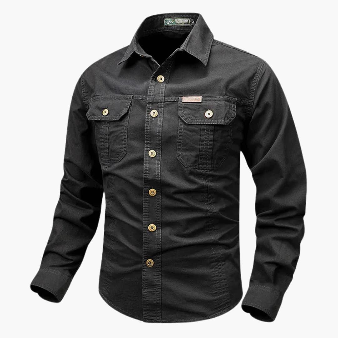 Men's classic collar long sleeve button-up shirt regular fit versatile everyday style