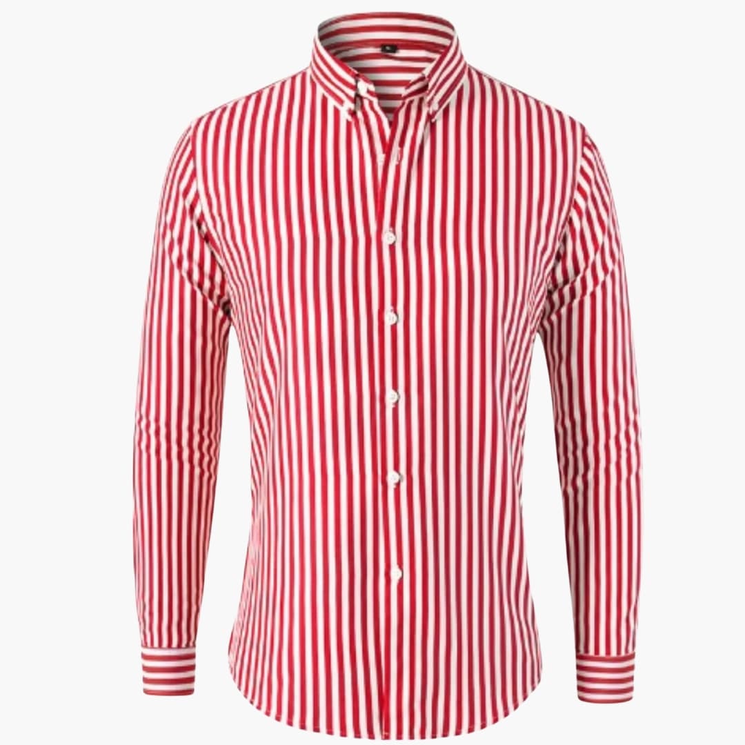 Striped men's dress shirt button-down collar long sleeve regular fit full front closure