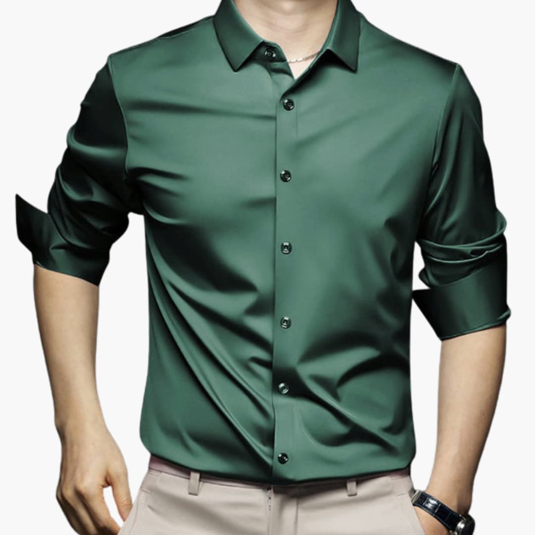 Men's tailored fit non-iron dress shirt classic collar button closure wrinkle-free professional style
