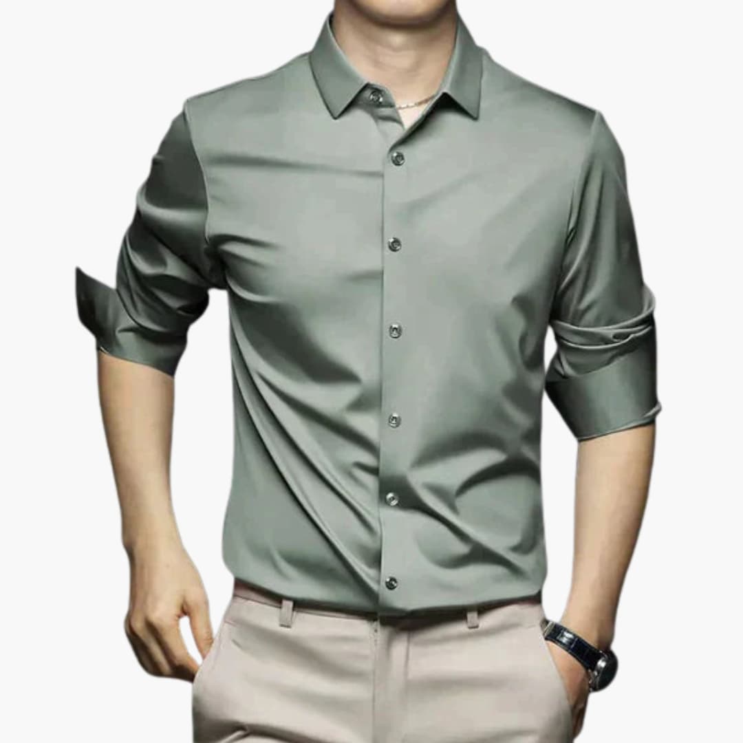 Men's non-iron tailored fit dress shirt classic collar button closure wrinkle-free professional style