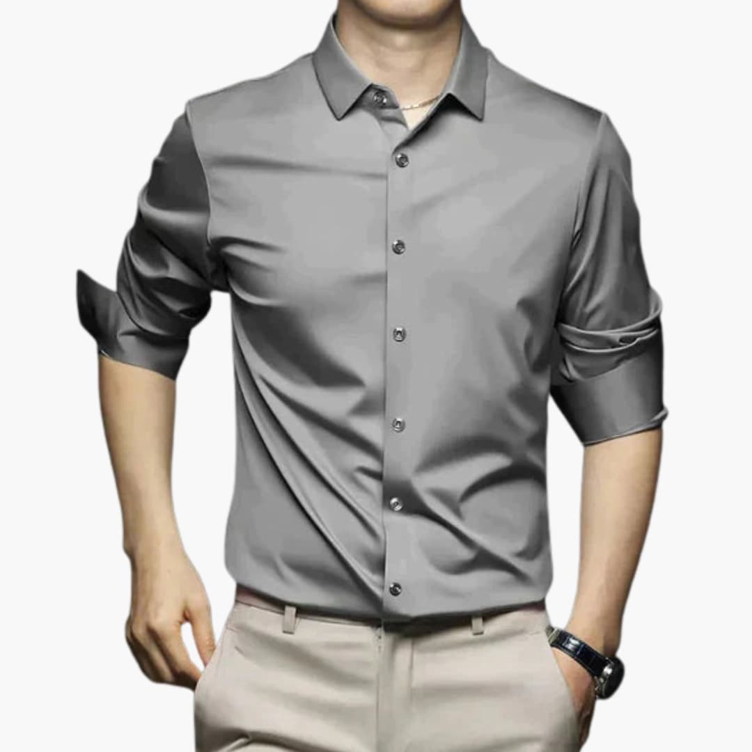 Men's non-iron tailored fit dress shirt classic collar button closure wrinkle-free professional