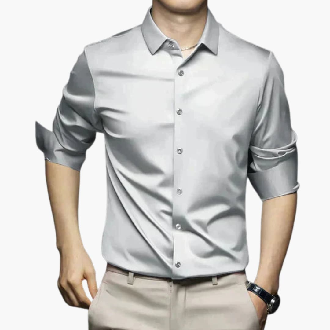 Men's non-iron tailored fit dress shirt classic collar button closure wrinkle-free professional style