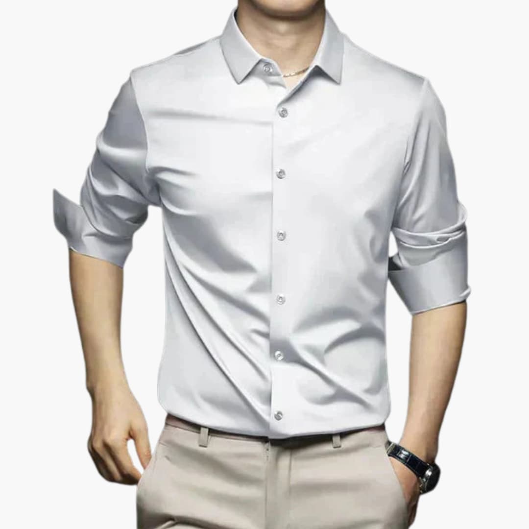 Men's tailored fit non-iron dress shirt classic collar button closure wrinkle-free professional style
