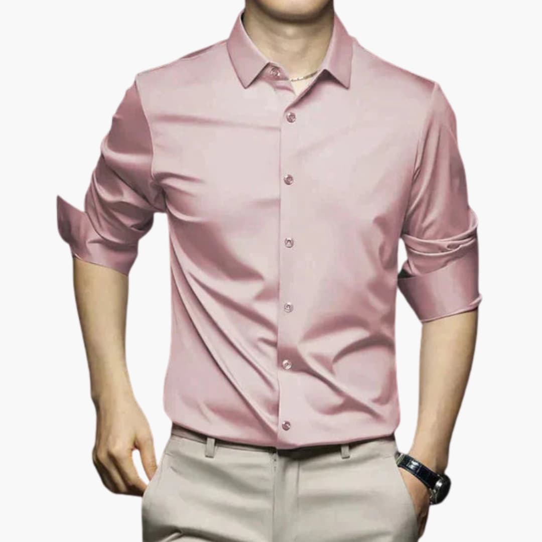 Men's non-iron tailored fit dress shirt classic collar button closure wrinkle-free professional style
