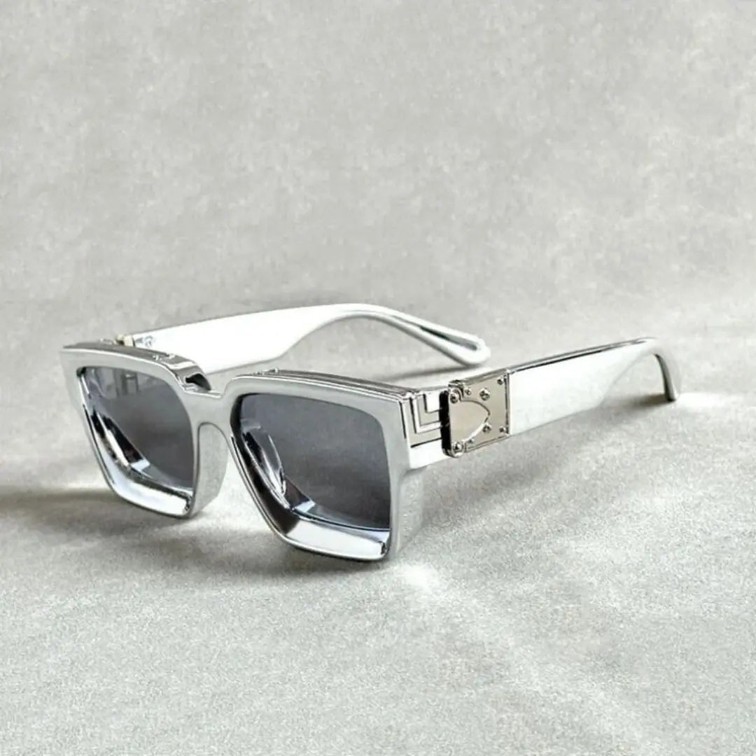Cher Luxe women's bold geometric sunglasses with shimmering metallic accents, lightweight fashion-forward frame