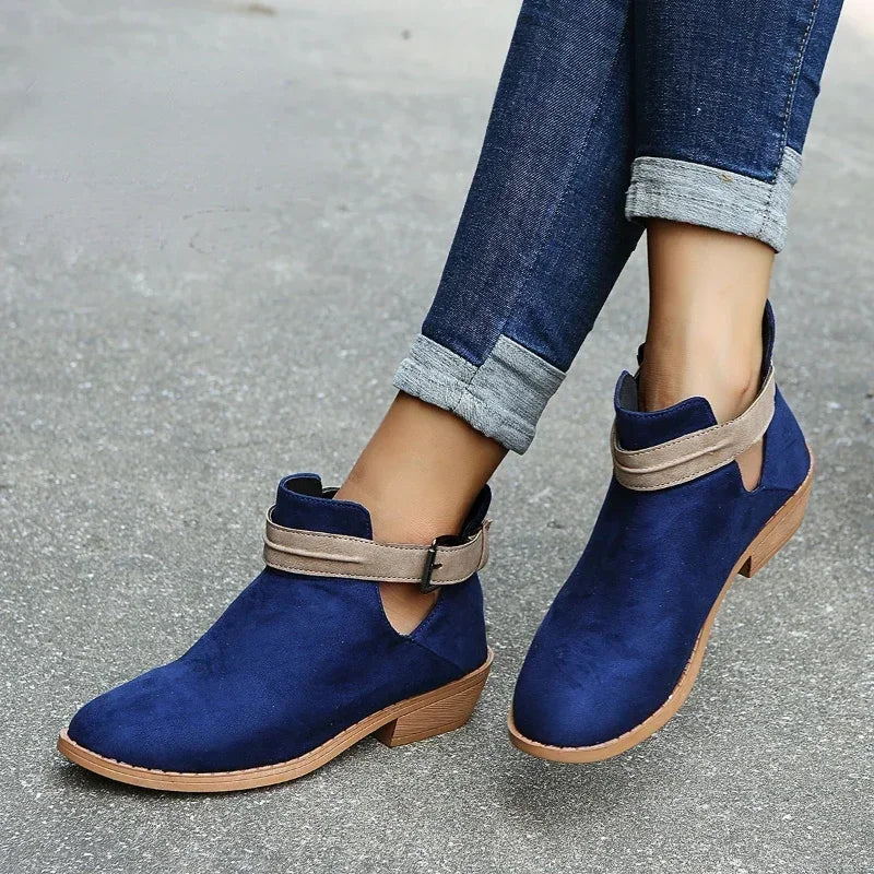 Women's chic pointed-toe ankle boots with adjustable buckle strap in elegant versatile style