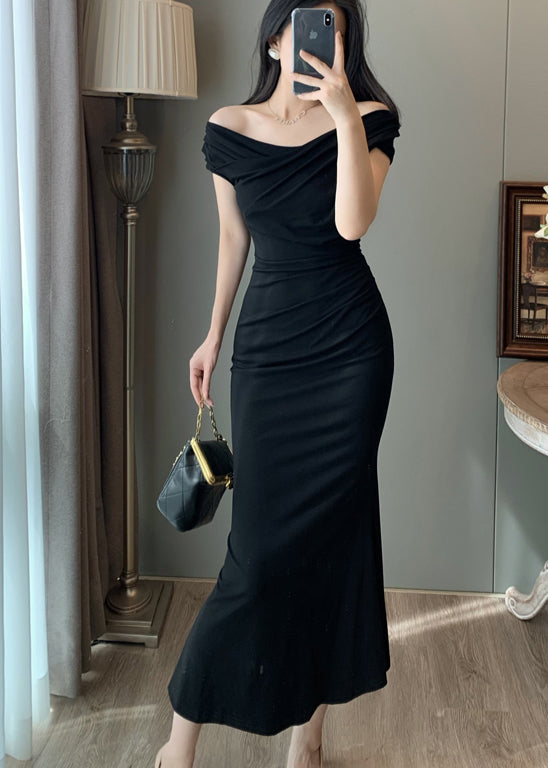 Robe de soirée portefeuille noire chic à épaules dénudées pour l'été - Urbann-Vibe