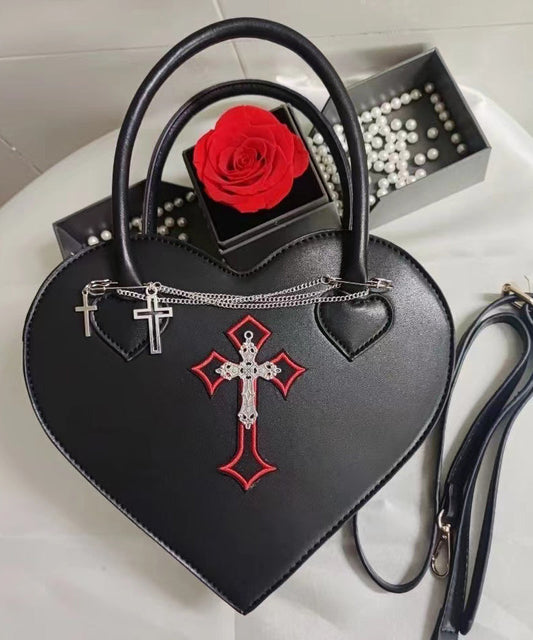 Sac fourre-tout chic en similicuir noir avec chaîne en forme d'amour - Urbann-Vibe