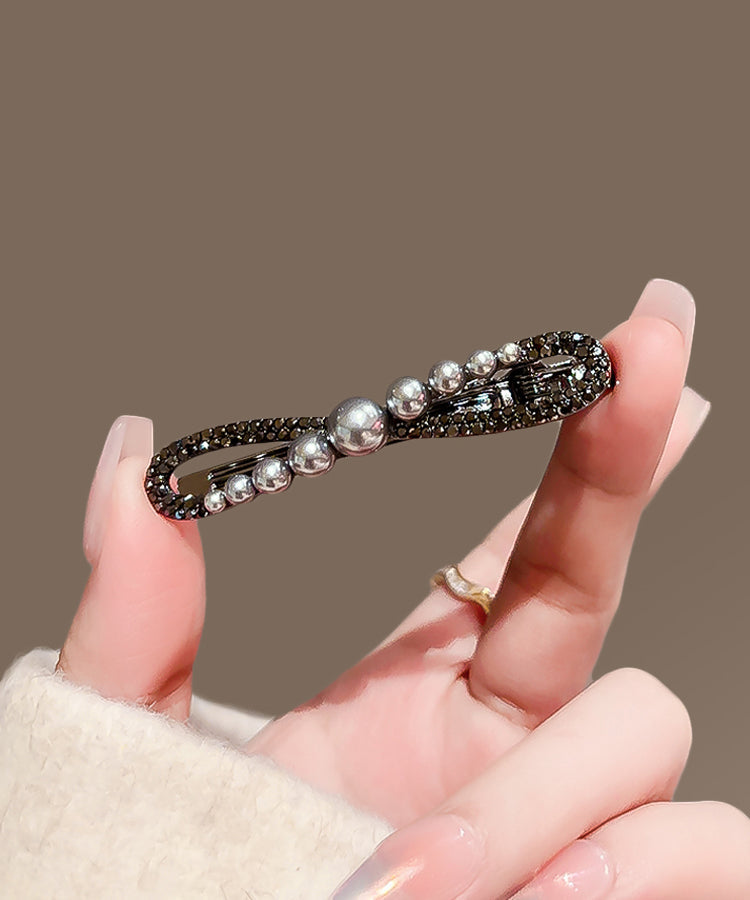 Épingle à cheveux chic en alliage de métal noir, zircon et perle, avec nœud papillon. - Urbann-Vibe