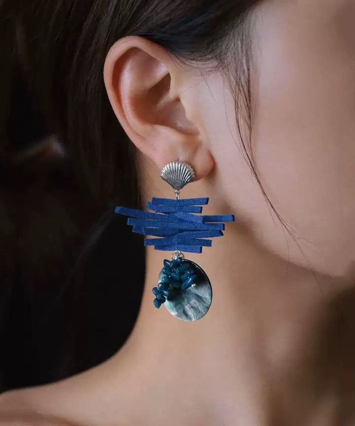 Boucles d'oreilles pendantes asymétriques chics en argent sterling bleu - Urbann-Vibe