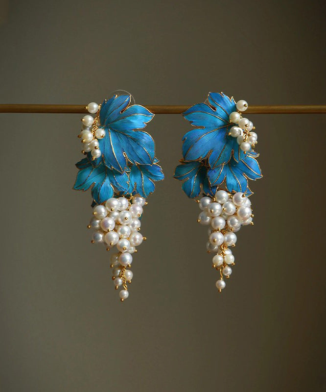 Boucles d'oreilles à tige chics en argent sterling bleu surdoré avec glaçage goutte à goutte de raisin - Urbann-Vibe
