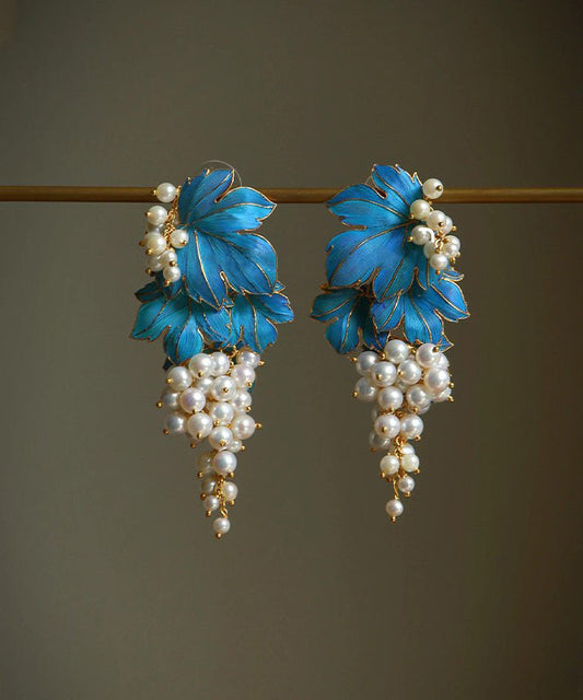 Boucles d'oreilles à tige chics en argent sterling bleu surdoré avec glaçage goutte à goutte de raisin - Urbann-Vibe