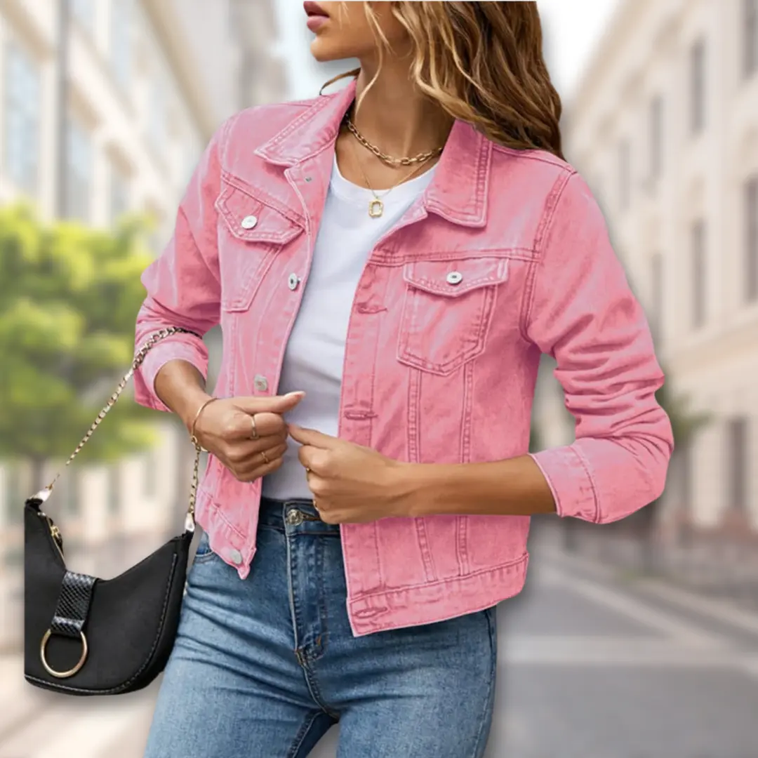 Women's classic button-up jacket flattering fit versatile layering piece for casual and dressy looks