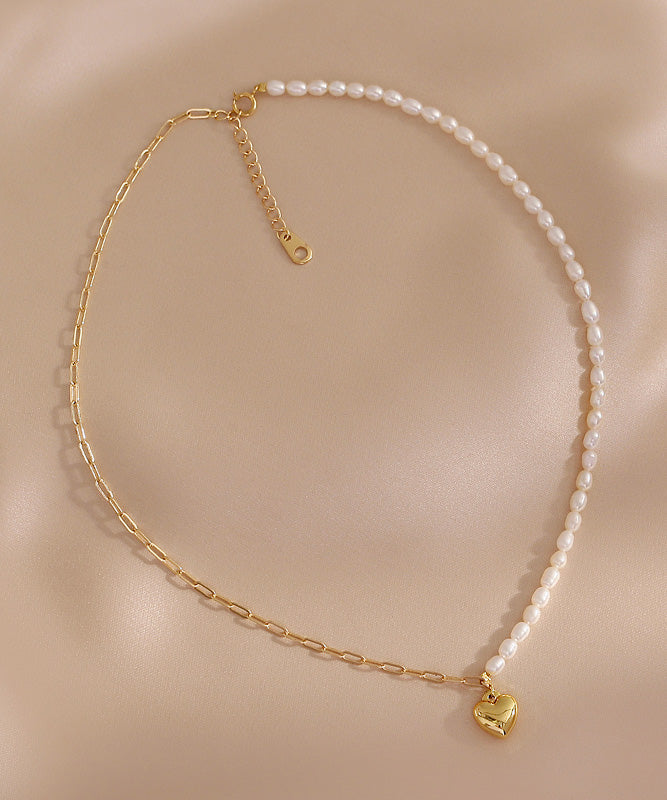 Collier pendentif asymétrique en or 14 carats avec perles et patchwork chic et colorblock - Urbann-Vibe