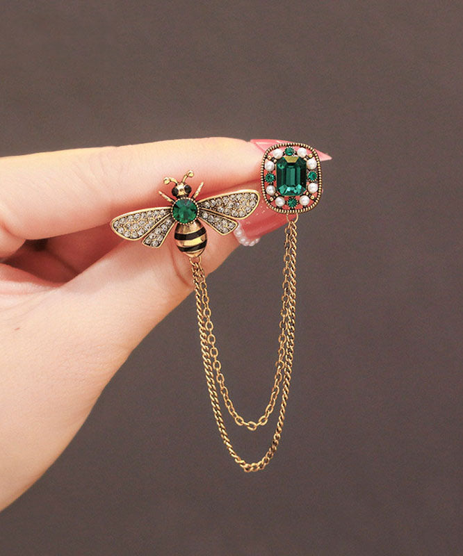 Broches chics en cuivre doré avec pompon en zircon et abeille - Urbann-Vibe