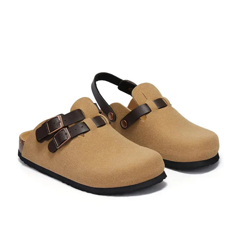 Women's beige cork flat slippers with anti-slip sole, lightweight casual summer indoor outdoor comfort