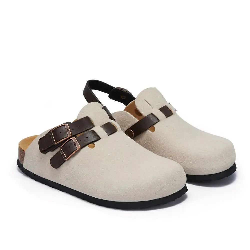 Women's beige cork flat slippers with anti-slip sole, lightweight casual summer indoor outdoor comfort