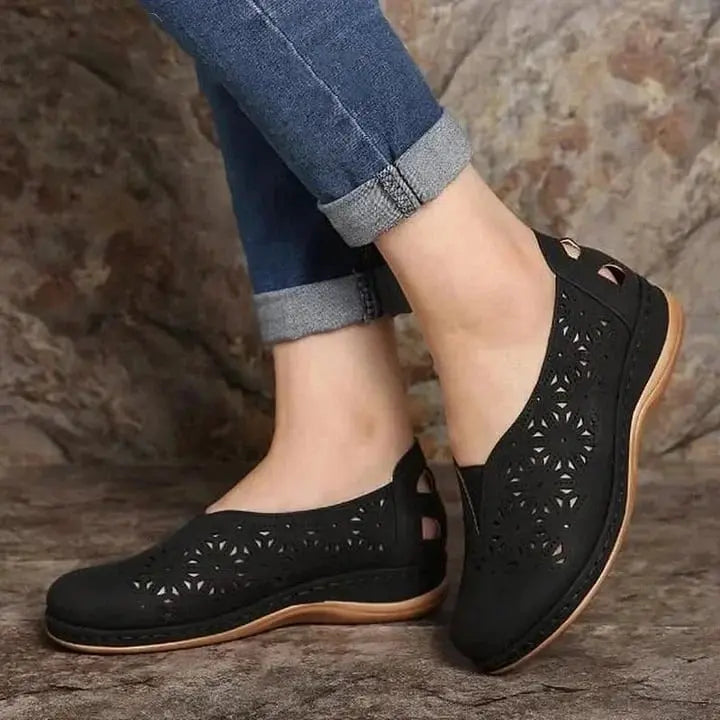 Women's chic cut-out slip-on shoes low wedge heel cushioned insole all-day comfort elegant style