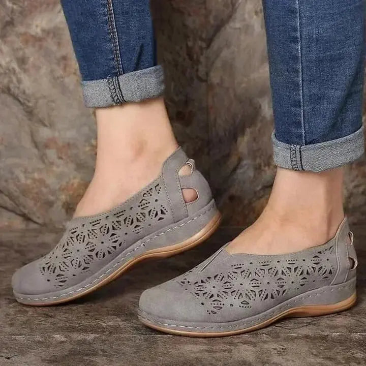 Women's chic cut-out slip-on shoes low wedge heel cushioned insole all-day comfort elegant style