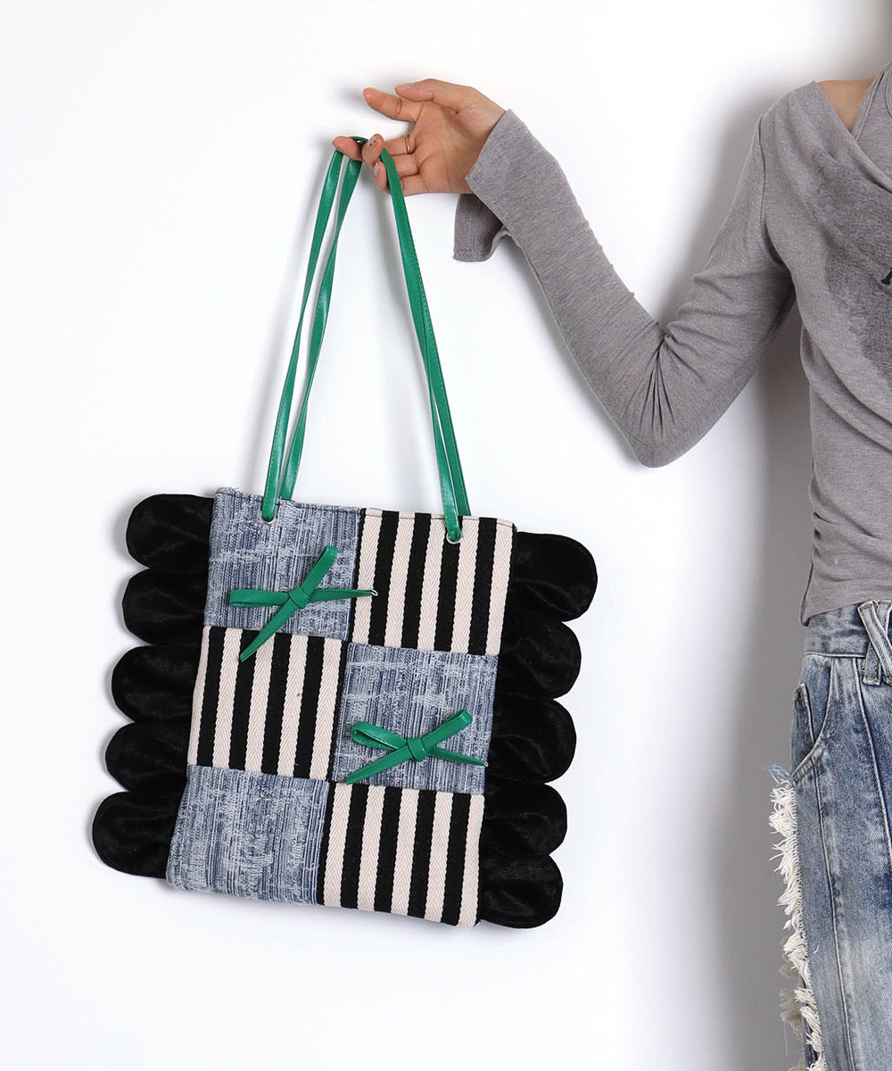 Sacs à bandoulière en coton rayé patchwork bleu denim chic - Urbann-Vibe