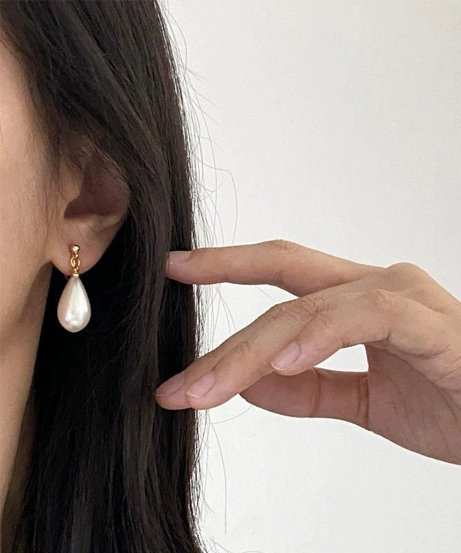 Boucles d'oreilles chics en alliage de cuivre doré avec perles et gouttes d'eau - Urbann-Vibe
