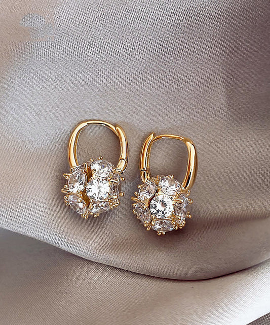 Boucles d'oreilles créoles sphériques chics en alliage de cuivre doré et zircon - Urbann-Vibe