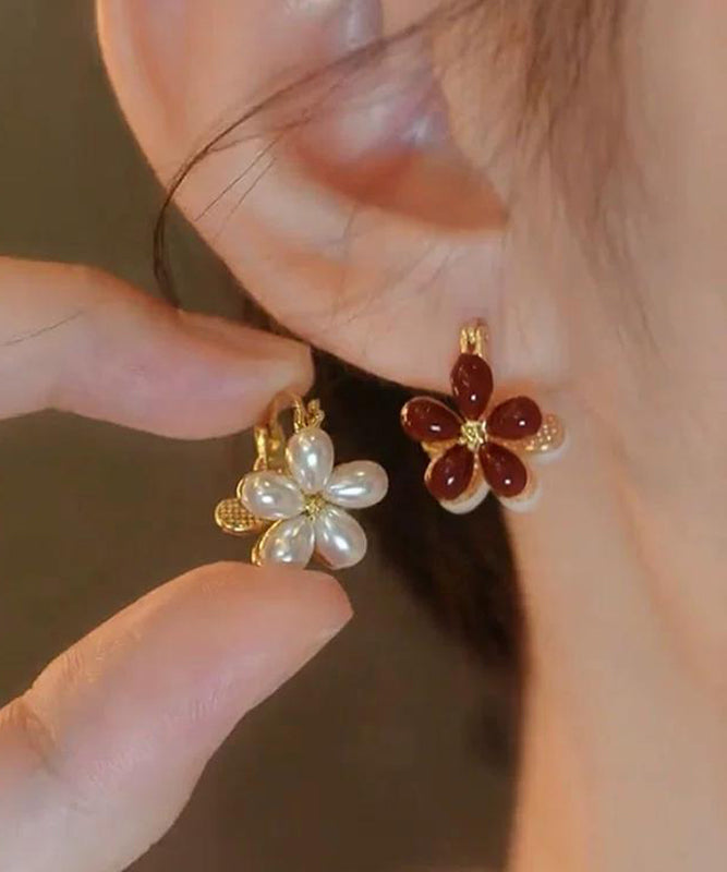 Boucles d'oreilles créoles chics à motif floral doré et cuivre surdoré - Urbann-Vibe