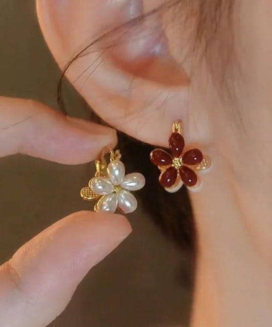 Boucles d'oreilles créoles chics à motif floral doré et cuivre surdoré - Urbann-Vibe