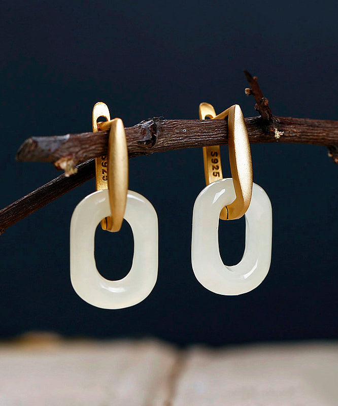 Boucles d'oreilles créoles chics en argent sterling et jade surdoré - Urbann-Vibe