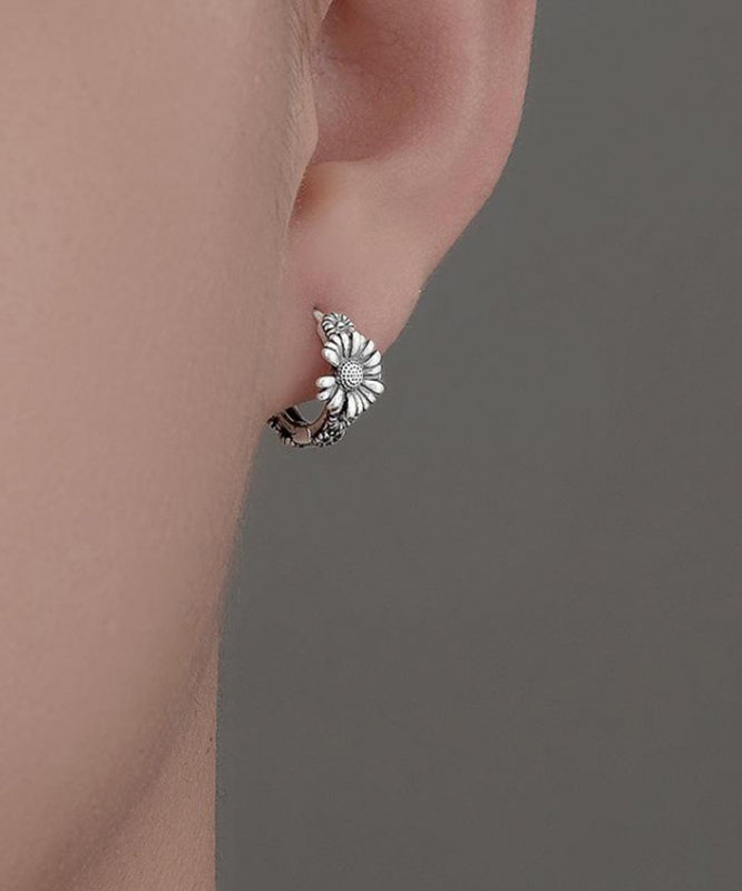 Boucles d'oreilles créoles chics en soie et cuivre avec petites marguerites pour hommes - Urbann-Vibe