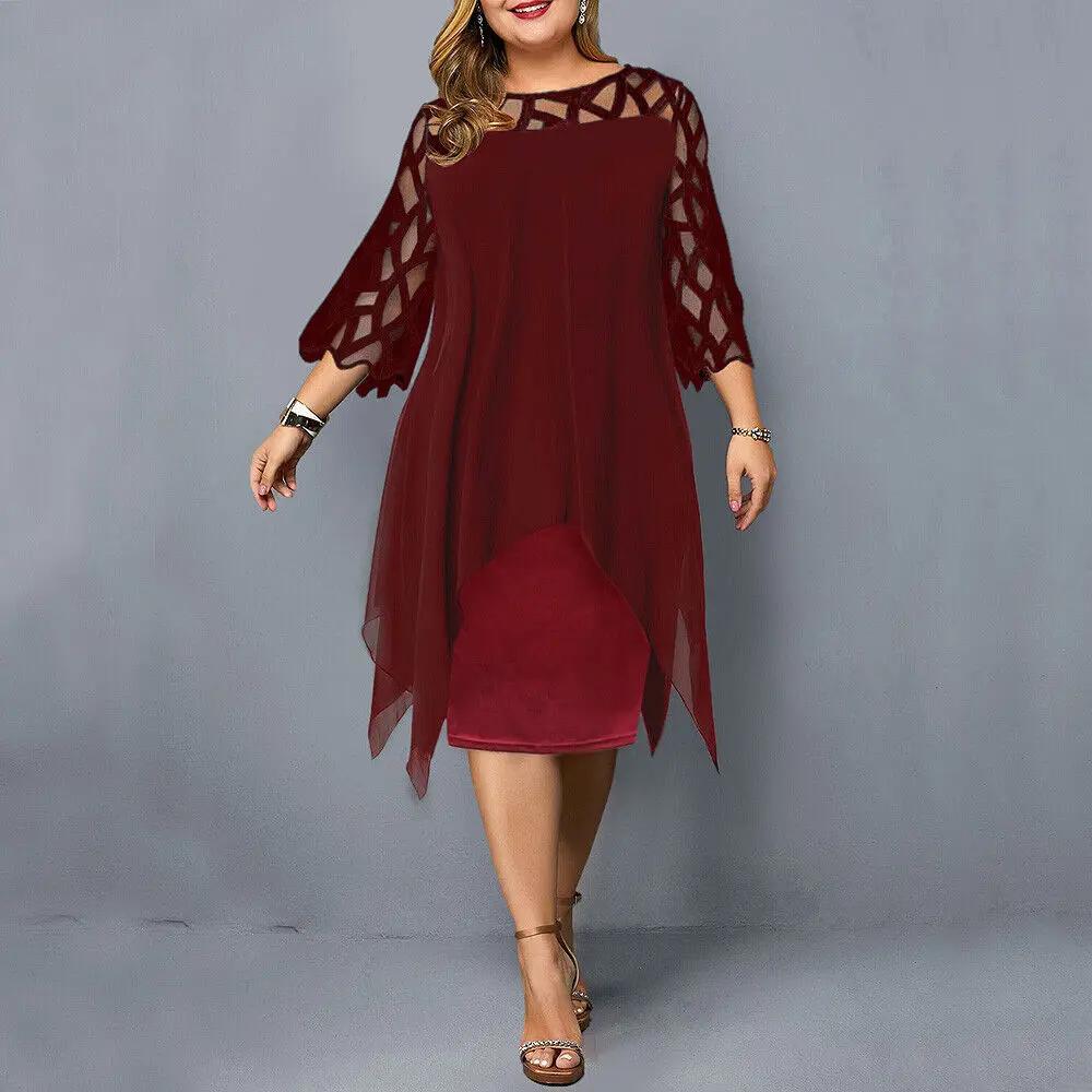 Plus size elegant midi dress with delicate lace sleeves, round neckline, versatile flattering fit