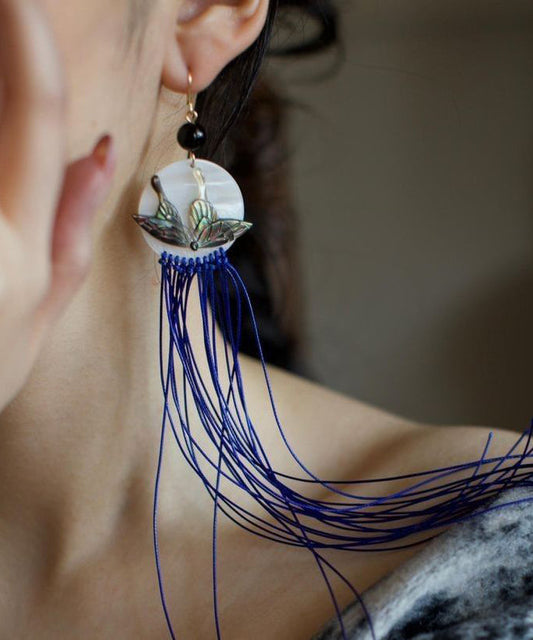 Boucles d'oreilles pendantes chics en alliage violet avec coquillage en agate et pampilles papillon - Urbann-Vibe