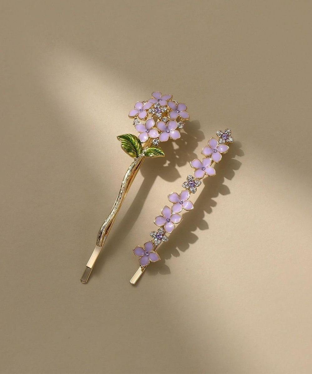 Épingle à cheveux asymétrique à motif floral en alliage violet chic, ornée de cristaux de zircon et d'un effet coulant. - Urbann-Vibe