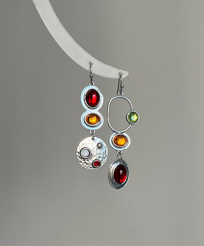 Boucles d'oreilles pendantes géométriques ajourées en alliage d'argent sterling arc-en-ciel chic - Urbann-Vibe