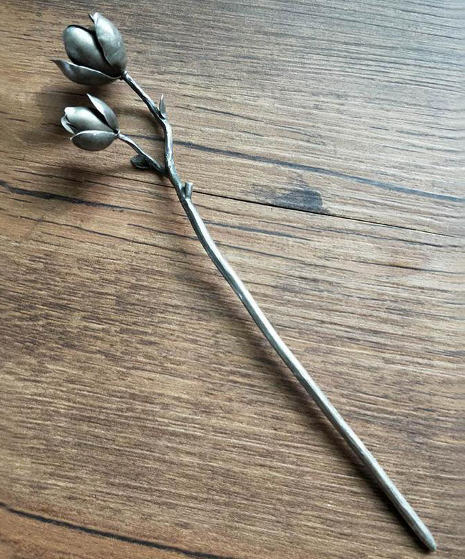 Épingle à cheveux en argent sterling et soie chic Yulan Magnolia - Urbann-Vibe