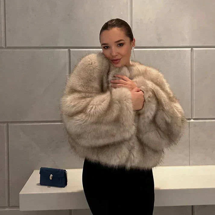 Women's quilted fur jacket elegant silhouette luxury outerwear with timeless cold-weather style