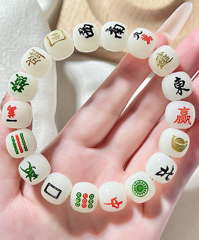 Bracelet chic en alliage blanc avec perles bouddhistes et chaîne Mahjong - Urbann-Vibe