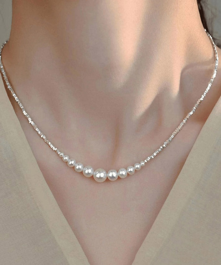 Collier princesse chic en argent sterling blanc avec perles cassées - Urbann-Vibe