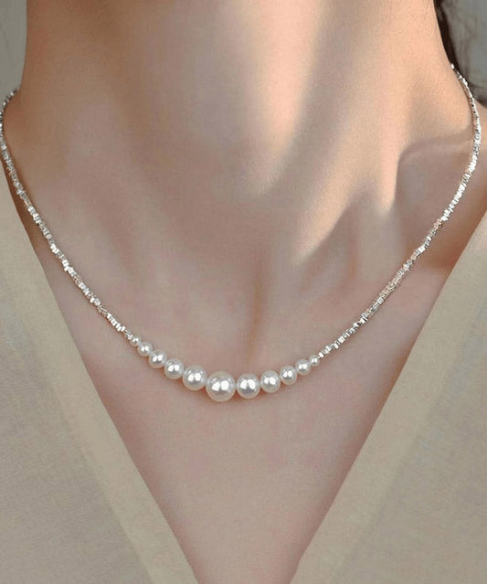 Collier princesse chic en argent sterling blanc avec perles cassées - Urbann-Vibe