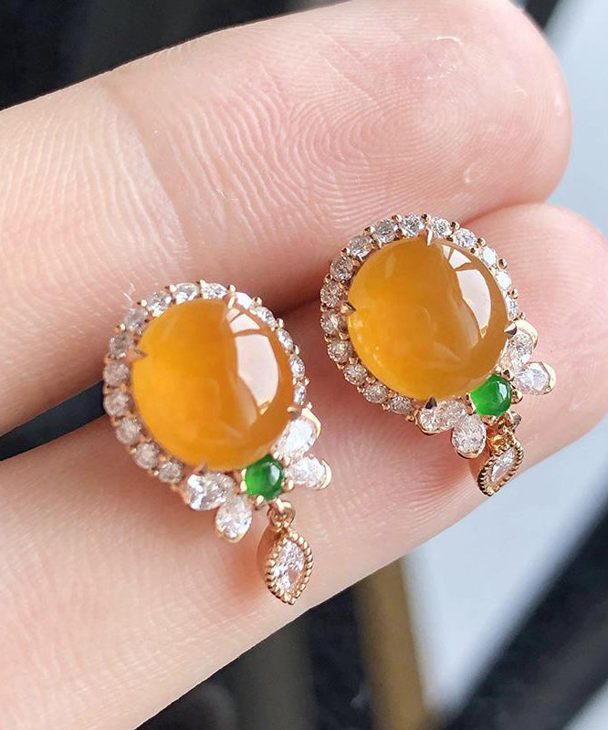 Boucles d'oreilles à pampilles chics en argent sterling jaune avec zircon et calcédoine - Urbann-Vibe