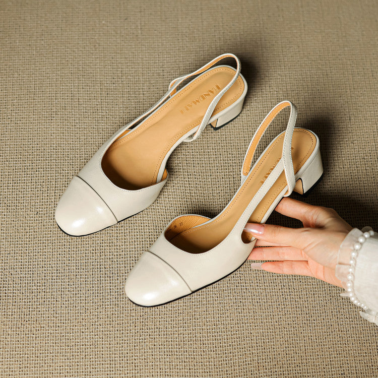 Black genuine leather slingback heels square toe professional style timeless elegant silhouette