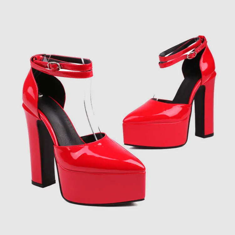 Odile women's leather high heels in black, nude, and red with timeless elegant silhouette