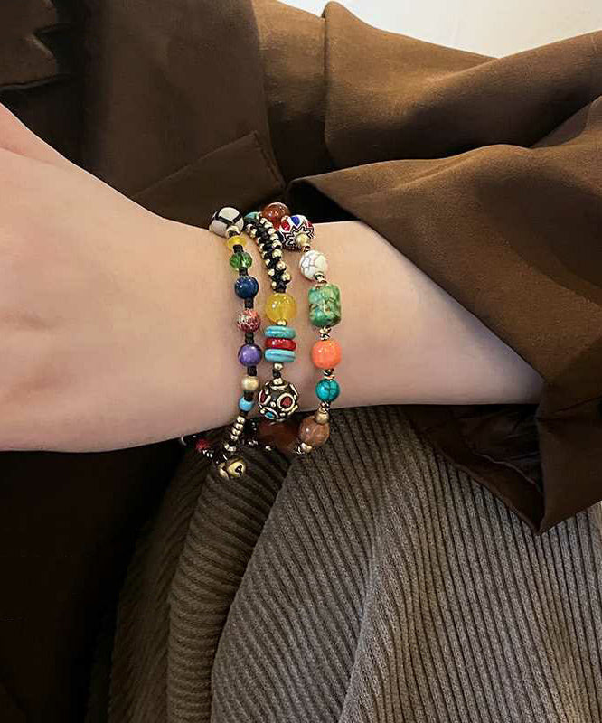 Bracelet à breloques en forme de petit éléphant en perles d'agate tissées en alliage de style chinois - Urbann-Vibe