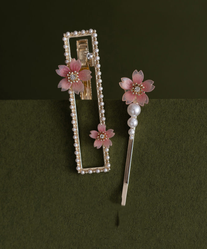 Ensemble de deux épingles à cheveux florales en alliage de zircon et résine de style chinois - Urbann-Vibe